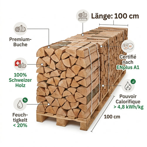 AGROLA Brennholz Premium-Buche 100 cm – Palette (~750 kg)